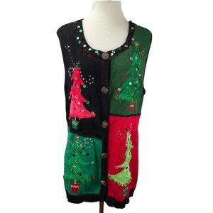 Berek Vintage Beaded Sleeveless Cardigan XL Holiday Ugly Xmas Sweater Christmas